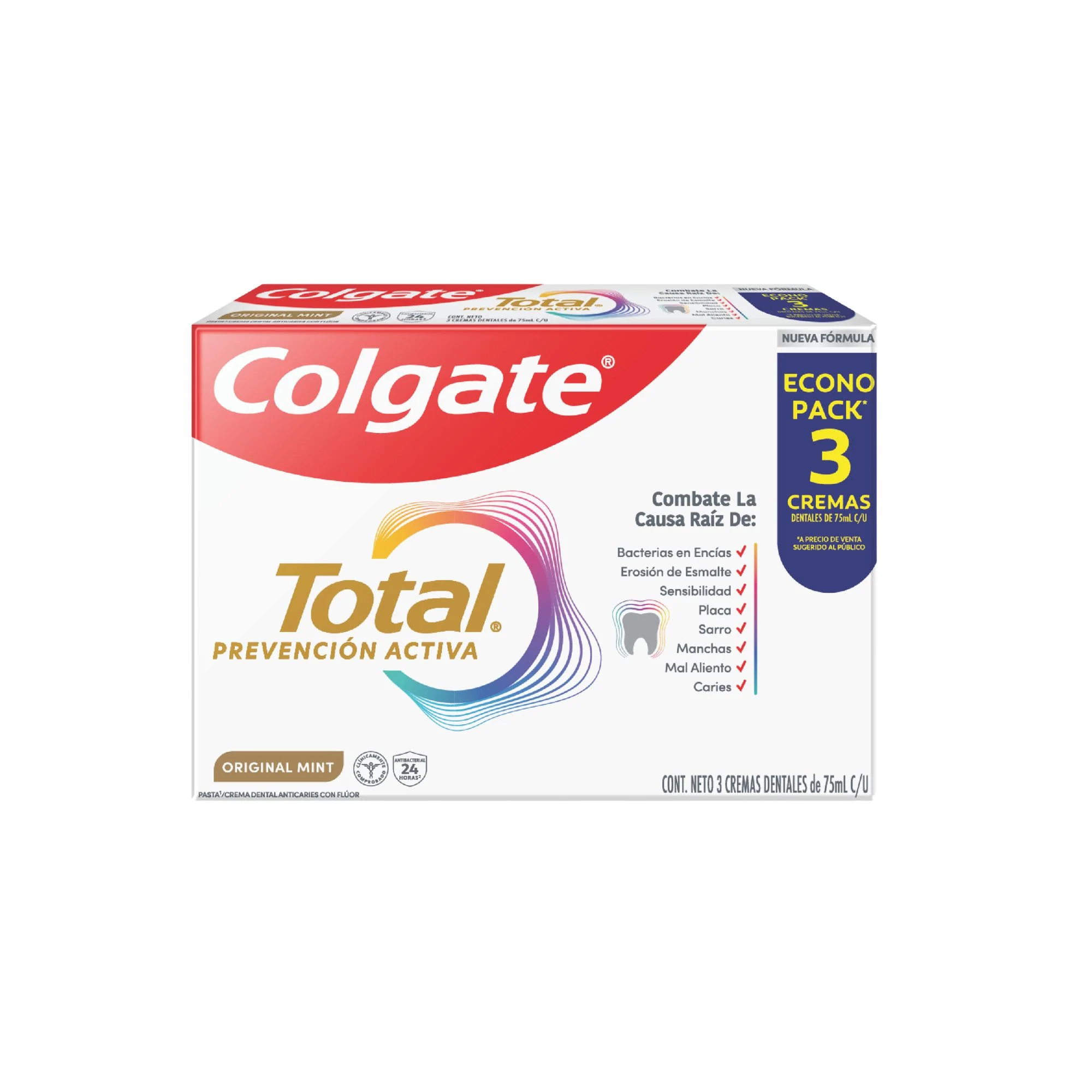 Pack Crema Dental Colgate Total 12 Clean Mint X 75Ml