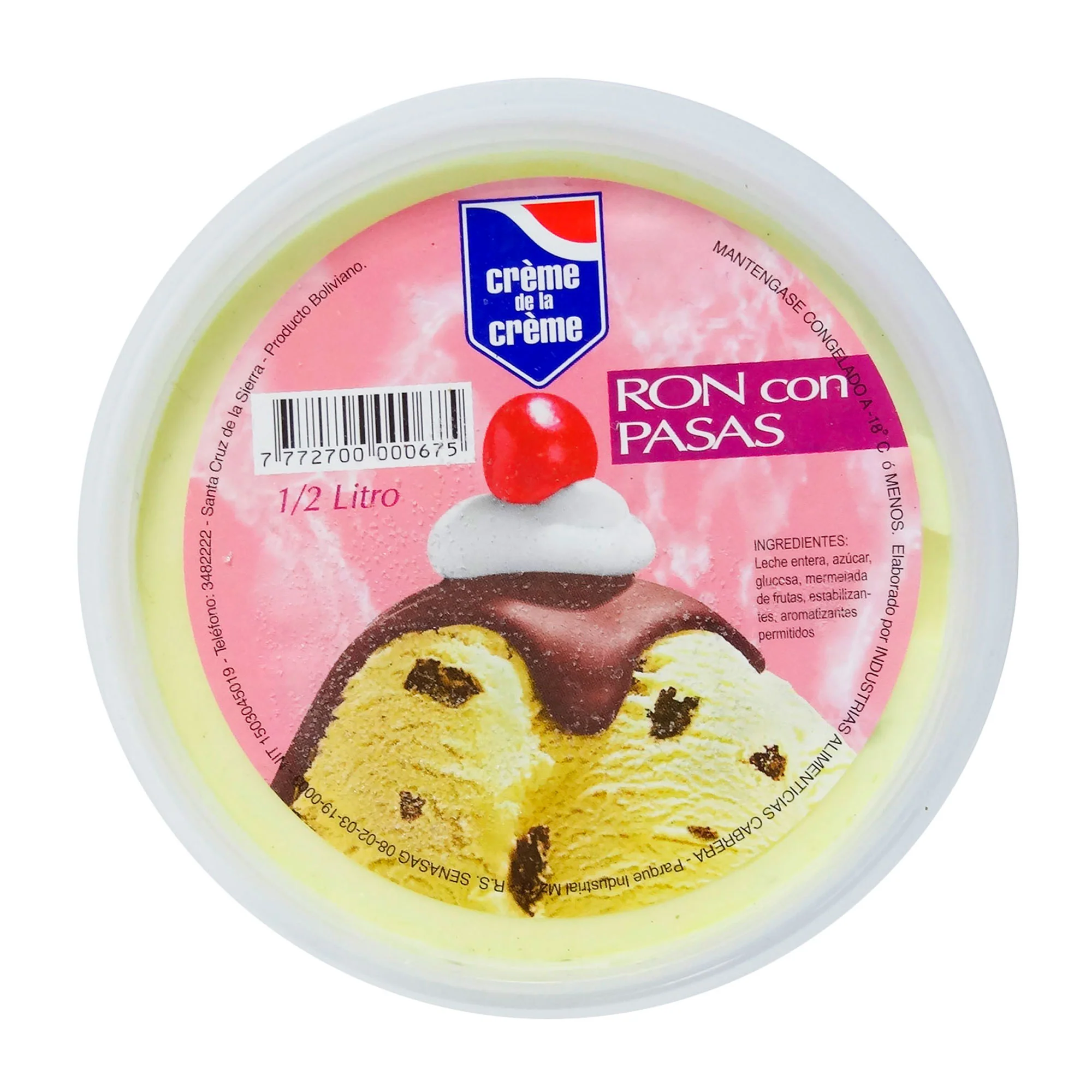 Creme De La Creme Helado Ron Con Pasas X 1 2 L
