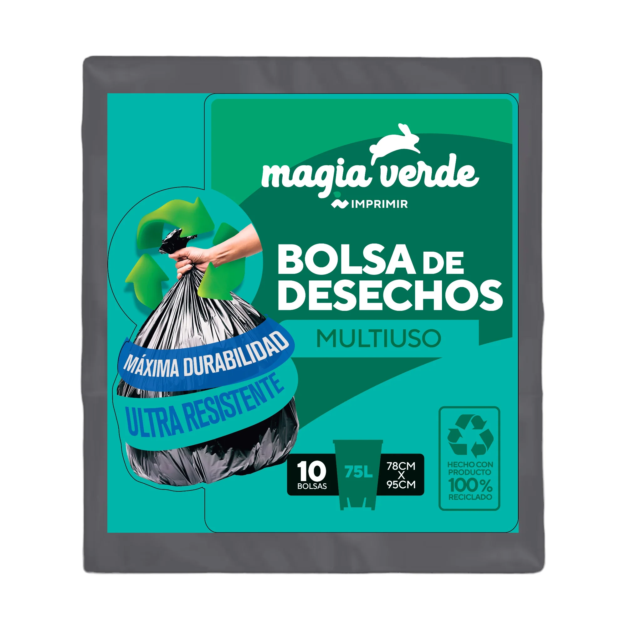 Bolsa Para Basura Magia Verde 78 X 95Cm 75Lt X 10 Unidades