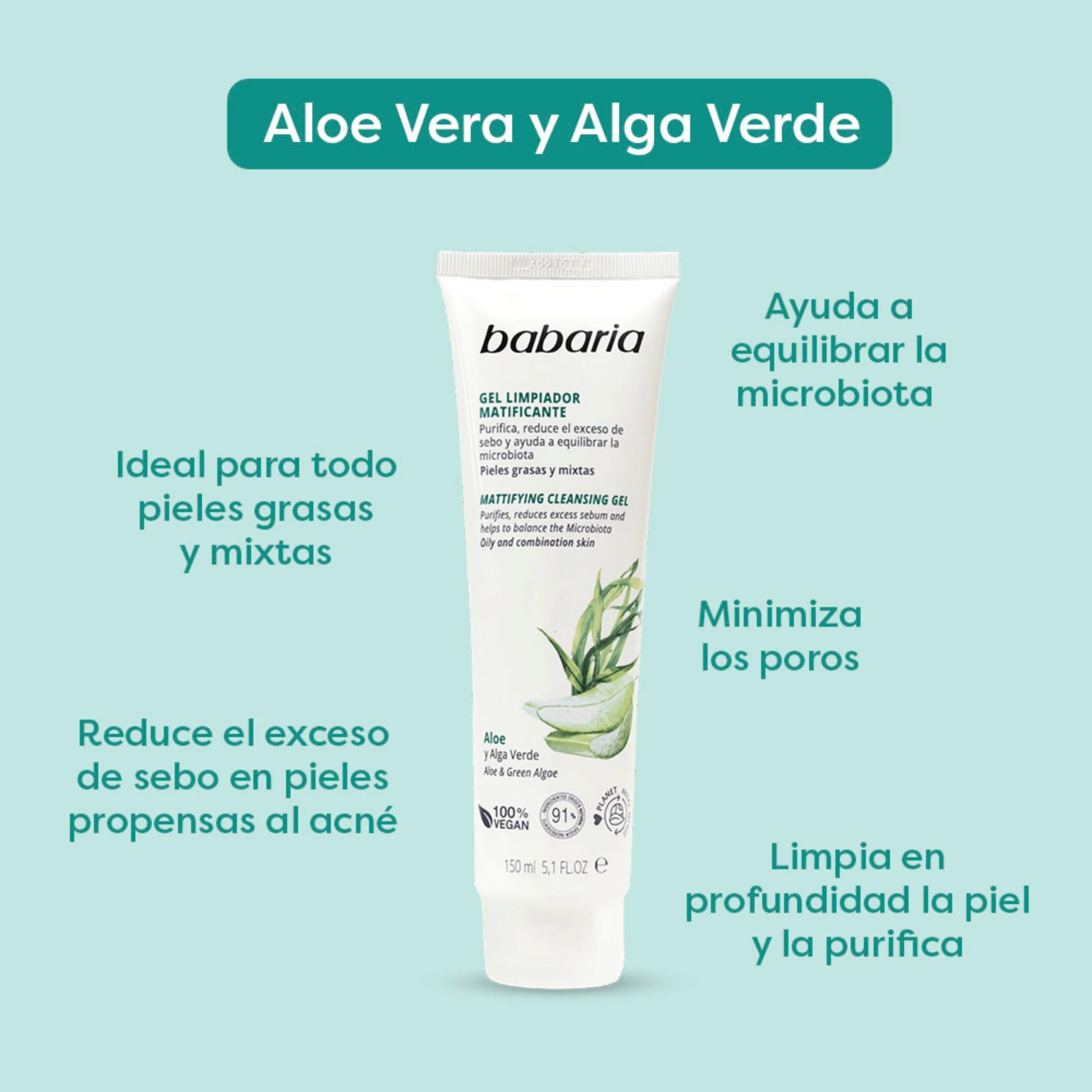 Gel Limpiador Babaria Matificante Aloe X 150Ml - Image 3